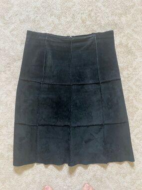 VINTAGE BLACK SUEDE patchwork SKIRT PABLO PAR ORIGINAUX SIZE 12 A-line